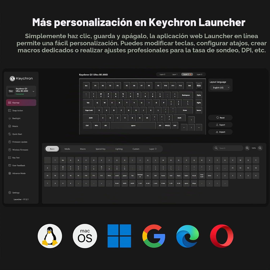 Teclado mecánico personalizado inalámbrico Keychron Q1 Ultra 8K 75%