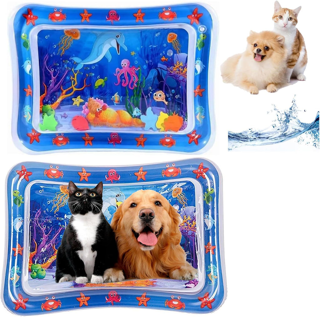 2 alfombrillas de agua para gatos mejoradas, juguete interactivo para gatos de interior para hacer ejercicio, cazar, matar, antiarañazos, a prueba de fugas, plegable, sensorial