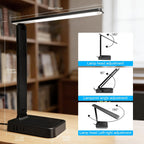 Lámpara karidi Lámpara de escritorio LED con tira de alimentación, 3 salidas de CA y 4 puertos USB (2 USB-C), luz de tareas para el cuidado de los ojos, 5 modos de color, 5 brillo regulable, base resistente