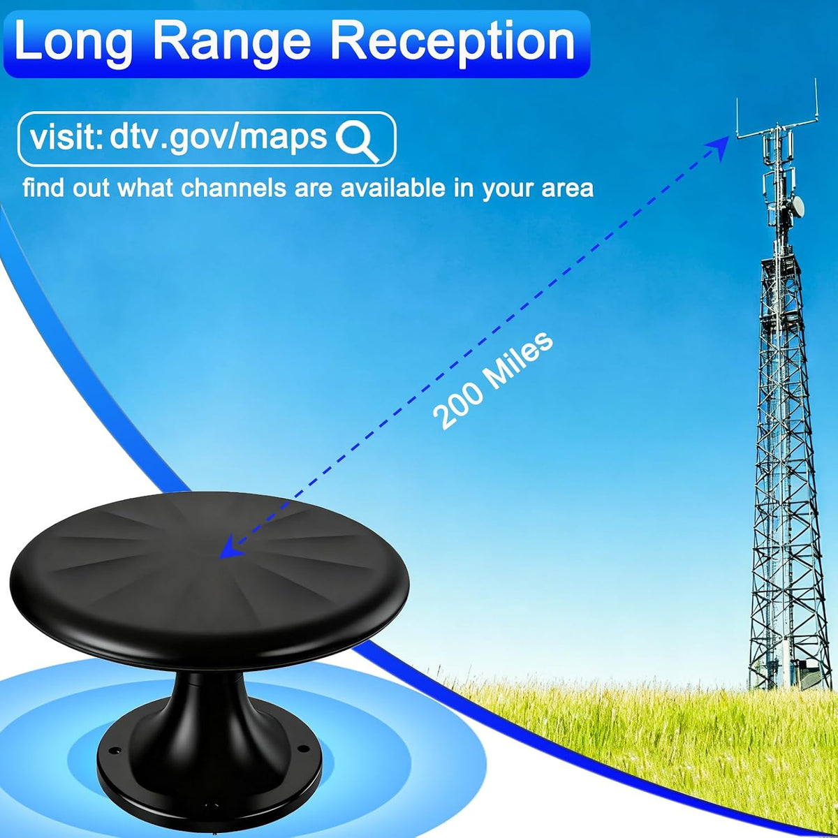 Antena de TV RV para cámper, antena de RV montada en el techo al aire libre, negro XL