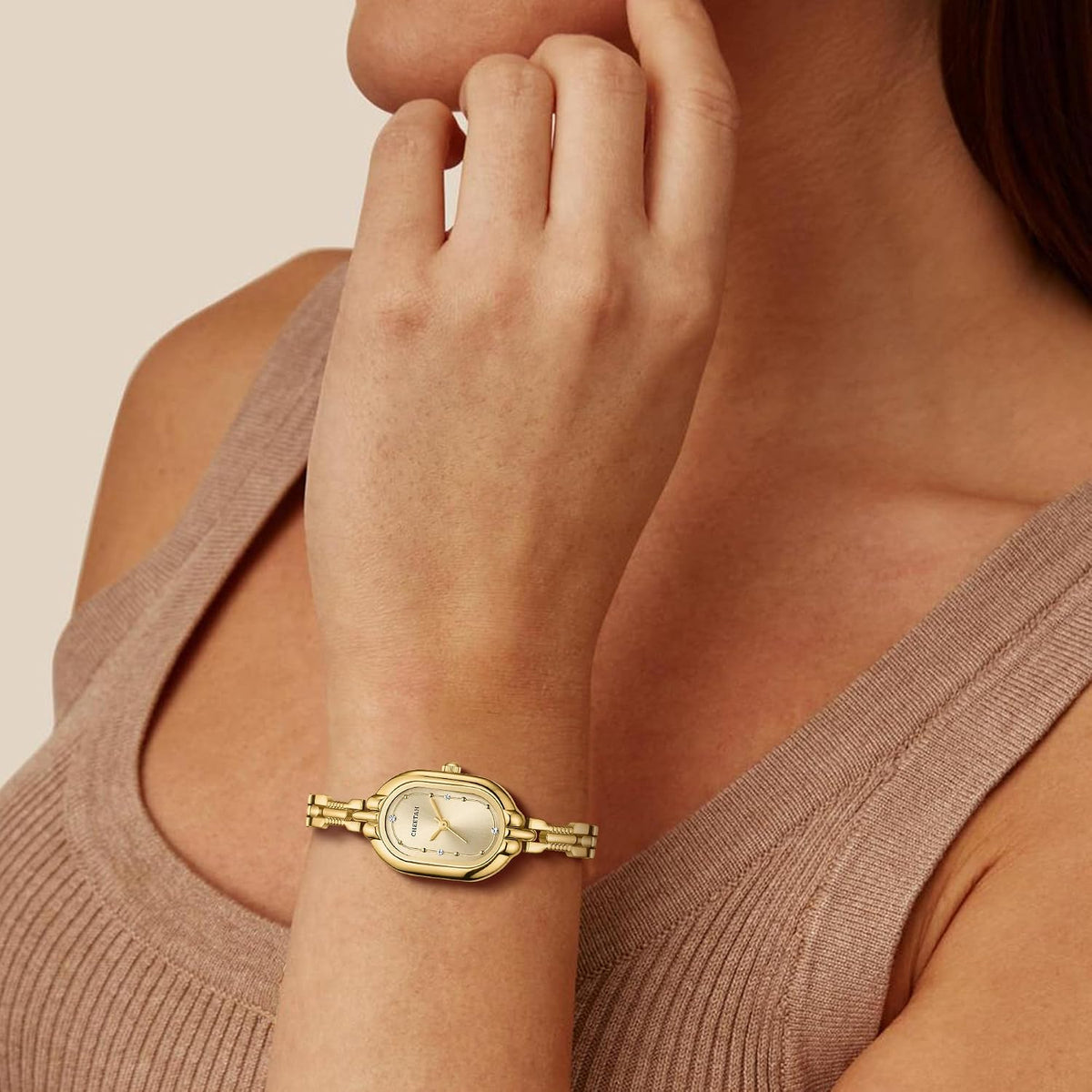 Reloj Brazalete Diminuto Dorado CHEETAH para Mujer, Pulsera Vintage Pequeña, Esfera con Números de Fácil Lectura, Resistente al Agua