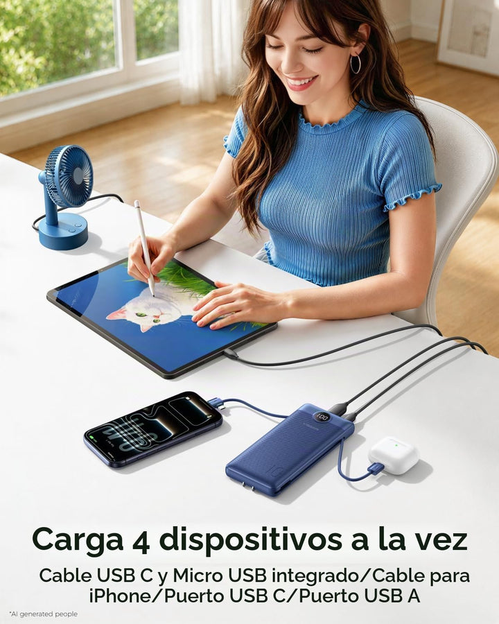 VEGER Cargador portátil con enchufe AC incorporado y cables, todo e...