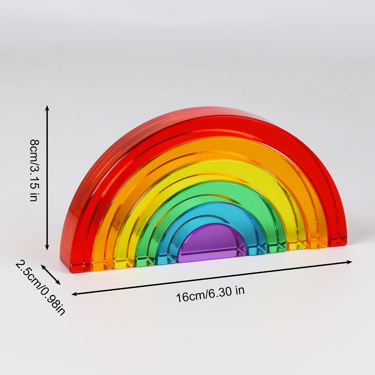 6 piezas de juguete acrílico de arco iris, 100% acrílico, puente de arco Montessori, bloques de construcción de arco iris para niños, juguetes educativos de aprendizaje de luz sensorial