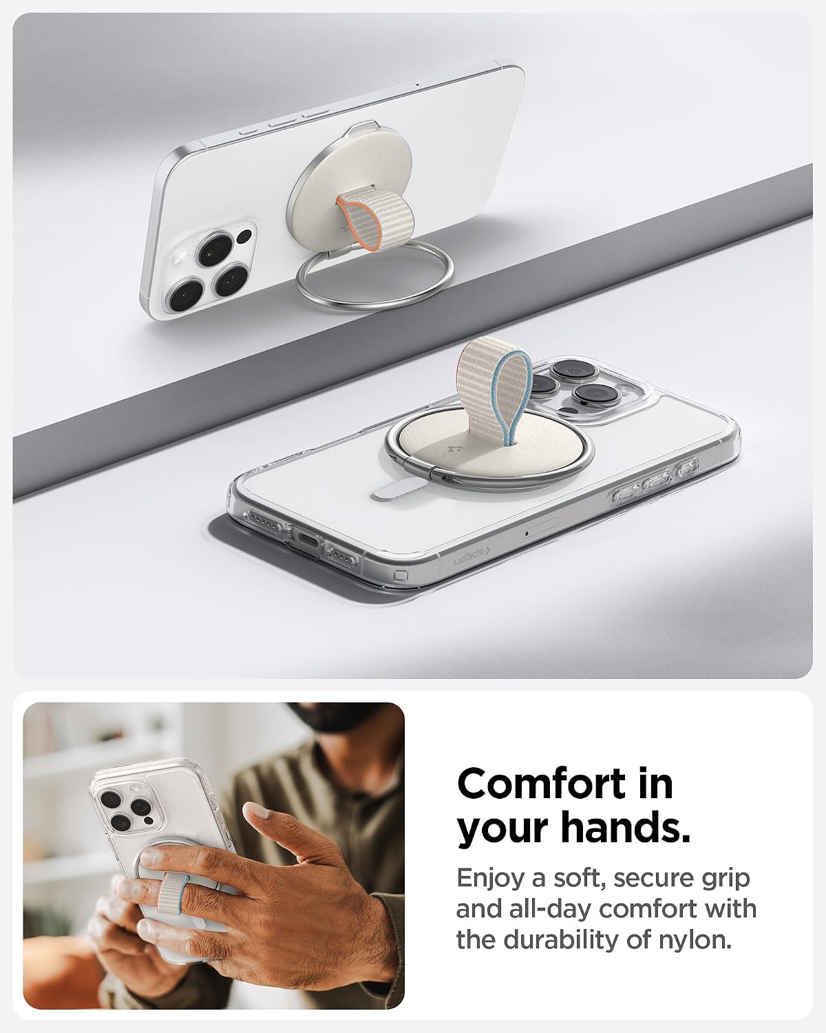 Spigen para MagSafe Phone Grip O-Mag Ring MagFit Correa de nailon Soporte