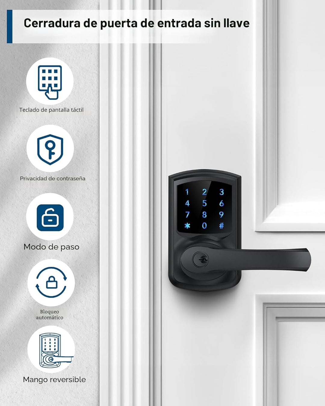HIDALIFE Cerradura de puerta de entrada sin llave con teclado y man...