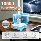 Regleta de alimentación con protector de sobretensión, 3 lados, 8 AC 6
