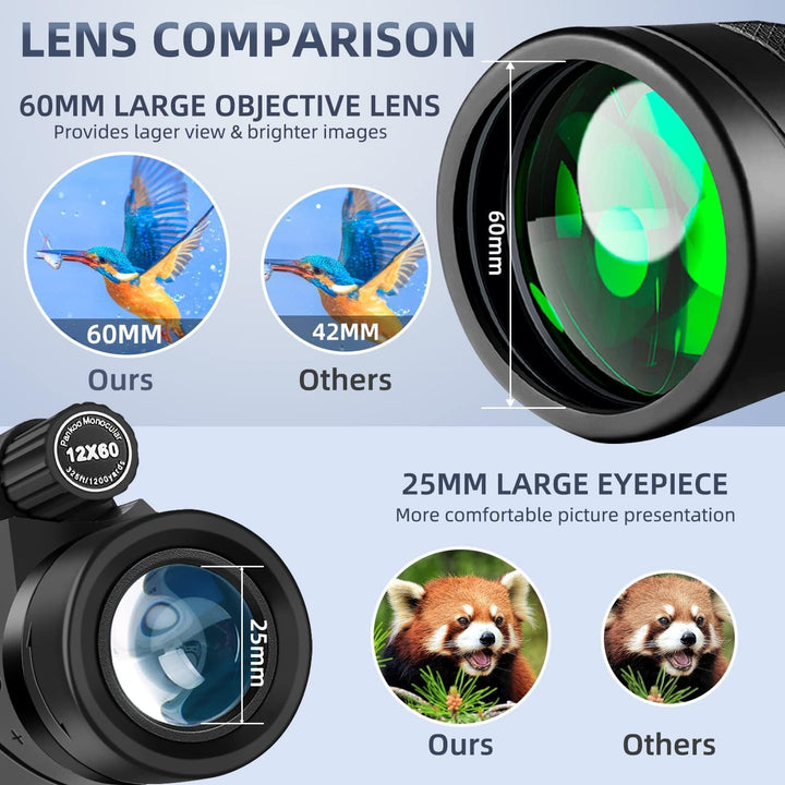 Telescopio monocular de 12 x 60 de alta potencia con