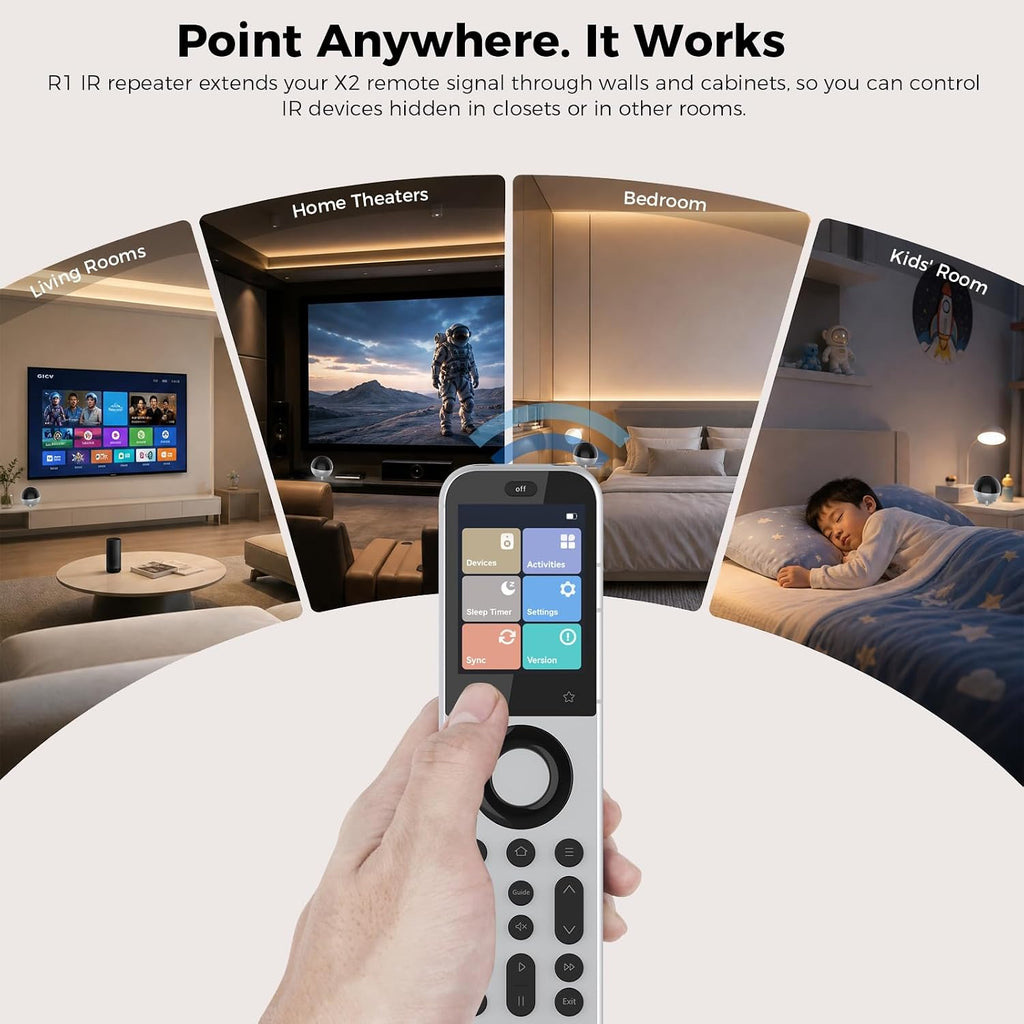 SofaBaton Control remoto universal X2 con repetidor R1, concentrador, pantalla táctil y base de carga, control remoto universal todo en uno compatible con Home Assistant, Alexa y Google Assistant
