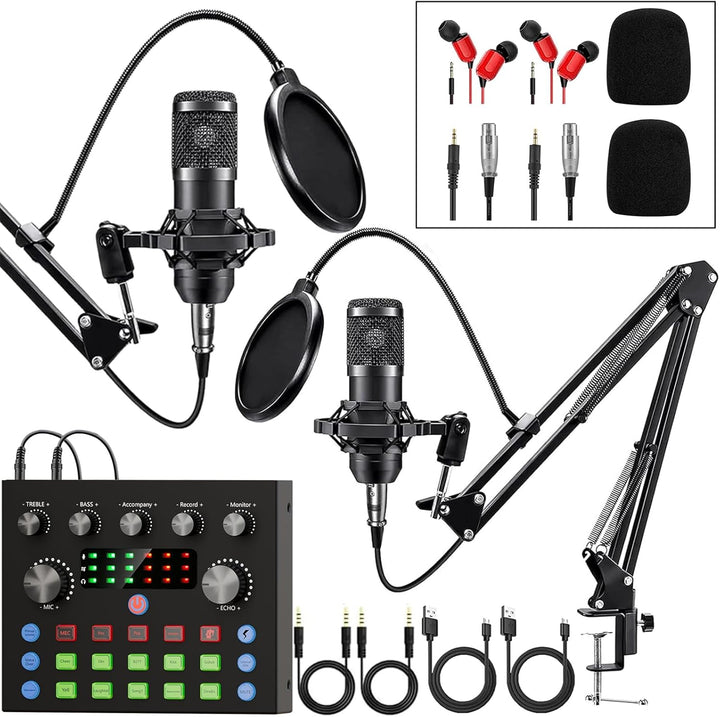 Brvomussy Paquete de equipo de podcast para 2, interfaz de audio co...