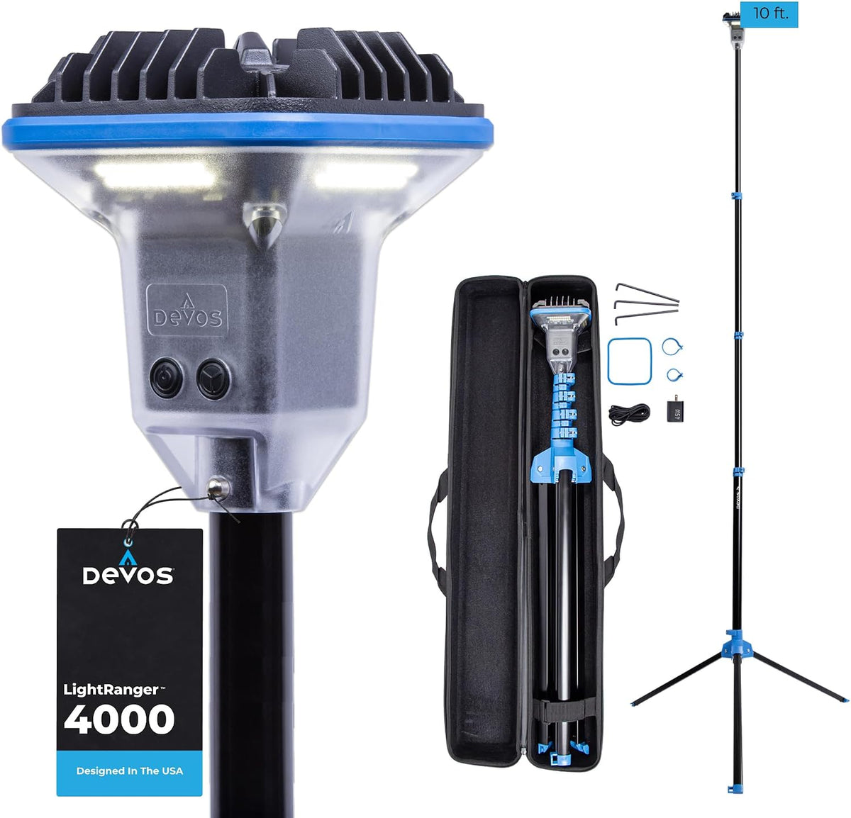 LightRanger 4000 - Luz de trabajo portátil de grado comercial de 4000 lúmenes, trípode telescópico LED recargable para exteriores, deportes, eventos, contratistas, cobertura de 100 pies, control