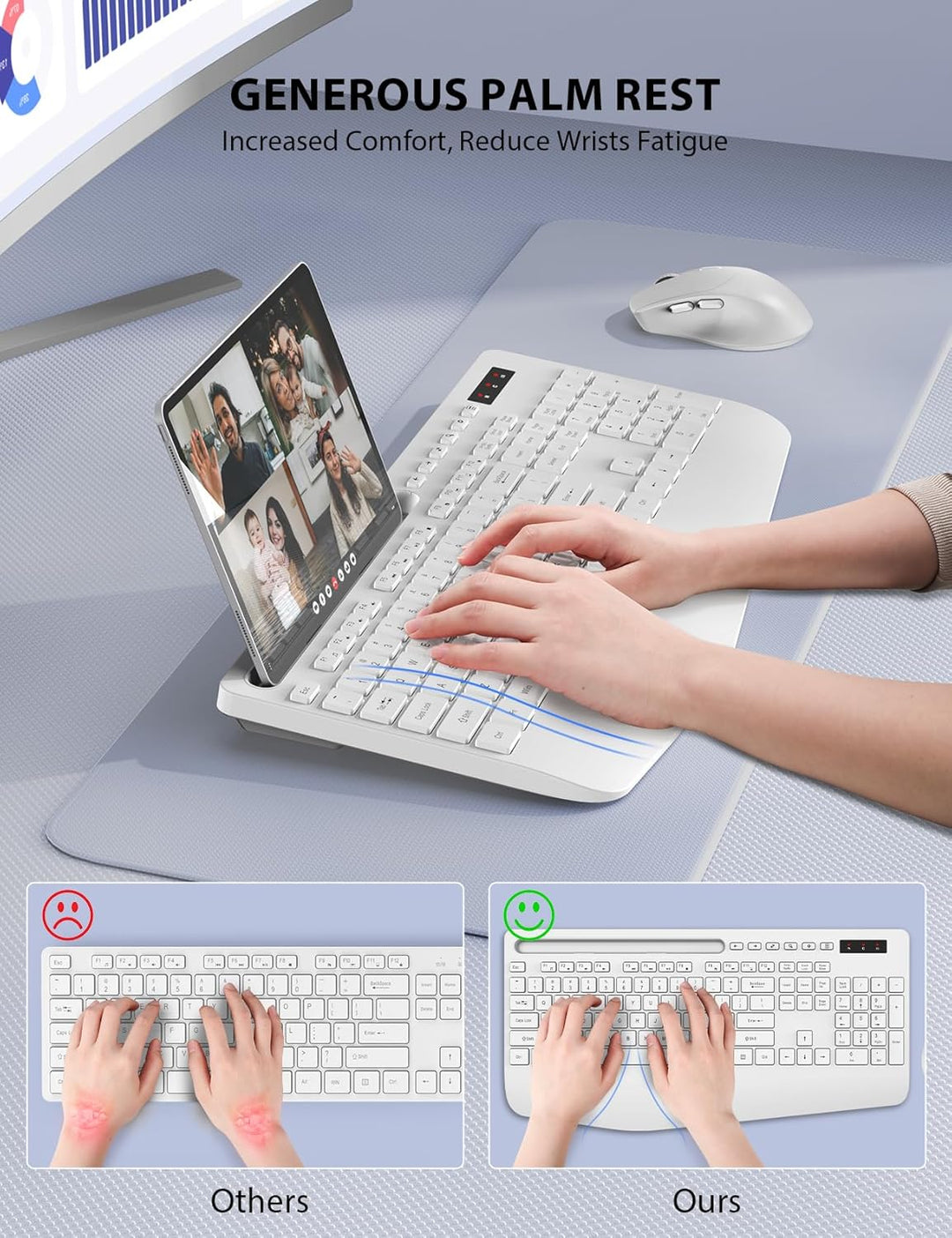 Combo de teclado y mouse inalámbricos, teclado ergonómico de tamaño...
