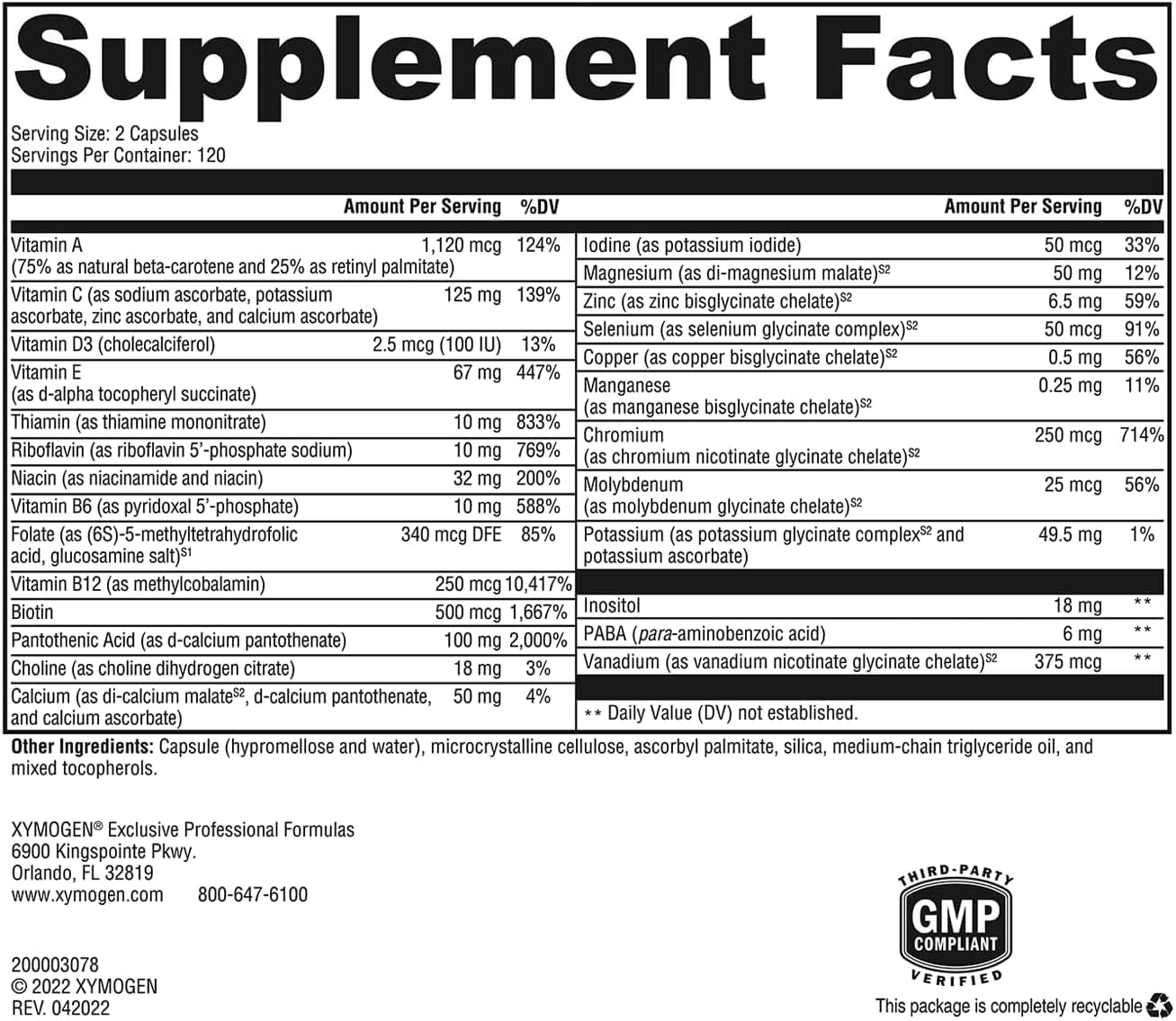XYMOGEN ActivNutrients sin hierro - Multivitamínico sin hierro para...