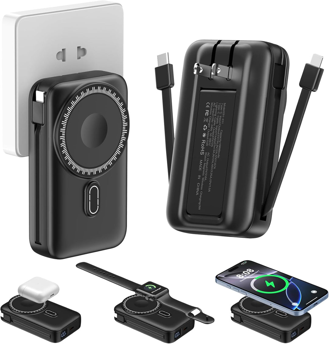 Cargador portátil magnético de 10000 mAh para iPhone con cables int...