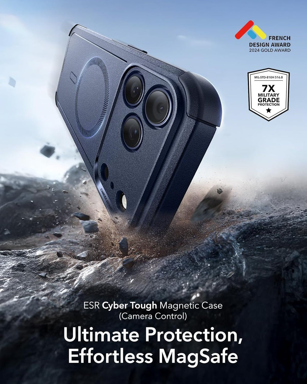 ESR Paquete de 3 protectores de pantalla y funda Cyber Tough