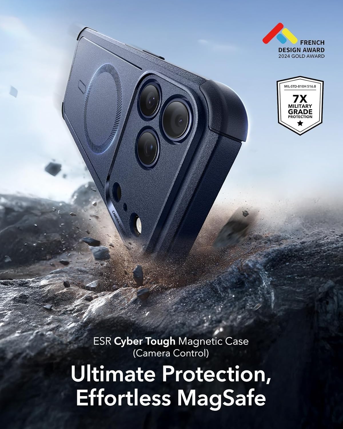 ESR Paquete de 3 protectores de pantalla y funda Cyber Tough
