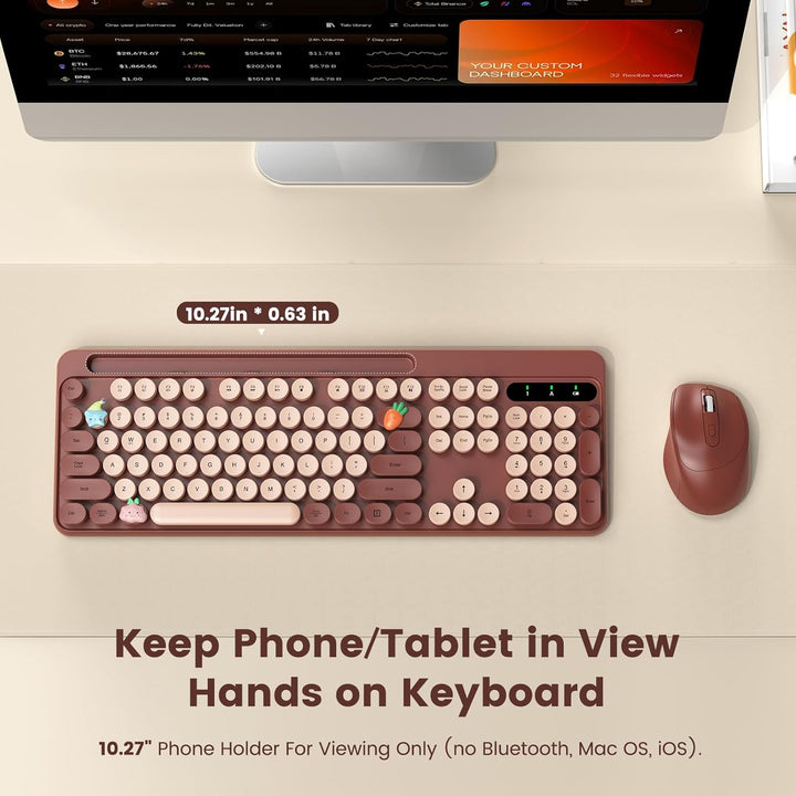 Combo de teclado y mouse inalámbricos, teclas redondas retro, tecla...