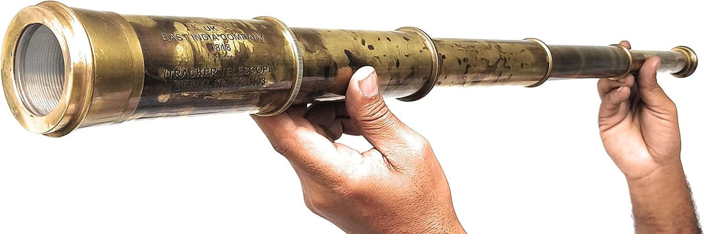 Telescopio de latón raro Spyglass - East India Company 1818 Tracker Vintage Pirate Spyglass Alcance antiguo 32 pulgadas grande cosido a mano caja de regalo de cuero (BT-EIC-32)