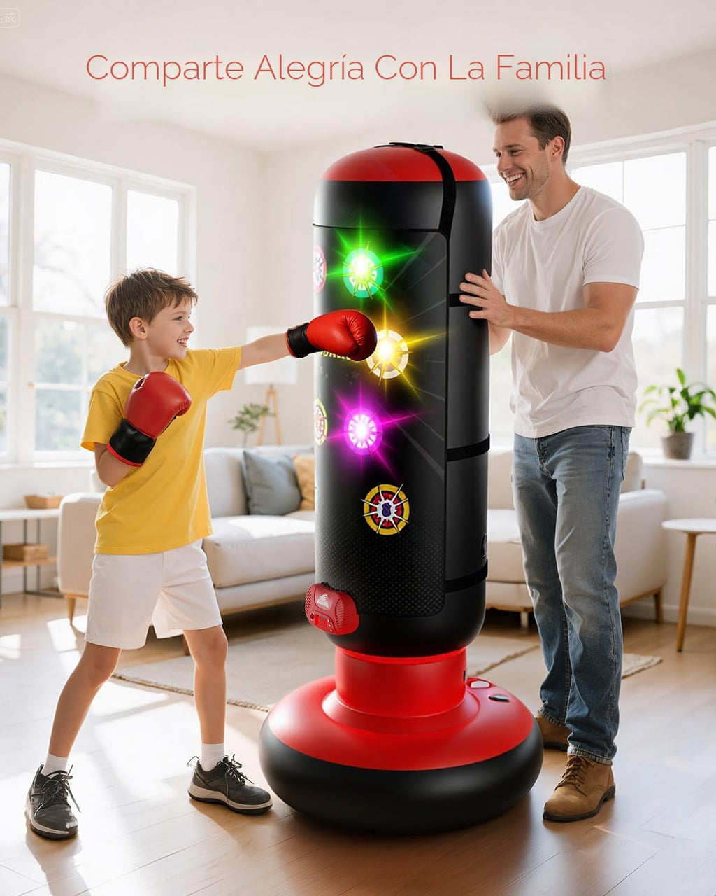HopeRock Punching Bag para Niños, Juego de Boxeo con Puntuación, Luz, Música, 4 Modos de Juego, Bolsa de Boxeo Inflable con Guantes, Juguetes de Regalo de Cumpleaños para Niños de 4-8-12 Años