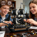 Juego de bloques de construcción de barco pirata, juguetes de barco pirata negro, 3 mástiles, kit de modelo clásico de barco de vela con soporte de exhibición, regalos de cumpleaños para adultos, niños, hombres, adolescentes y niños de 8 a 12 (801