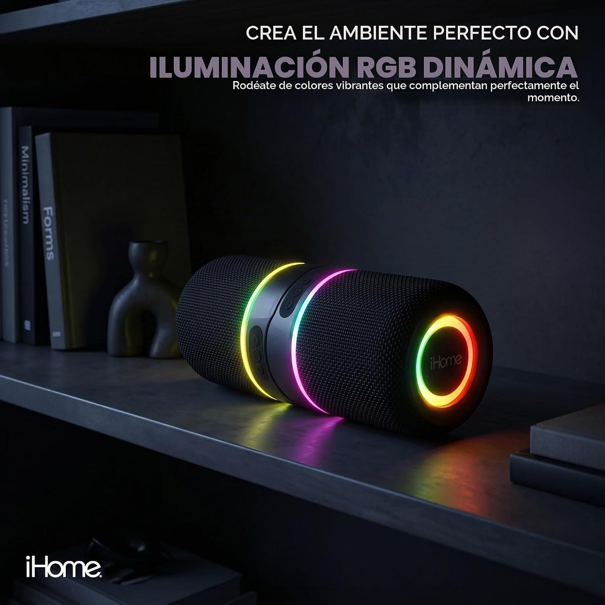 iHome Altavoz Bluetooth inalámbrico portátil 2 en 1 con luces RGB