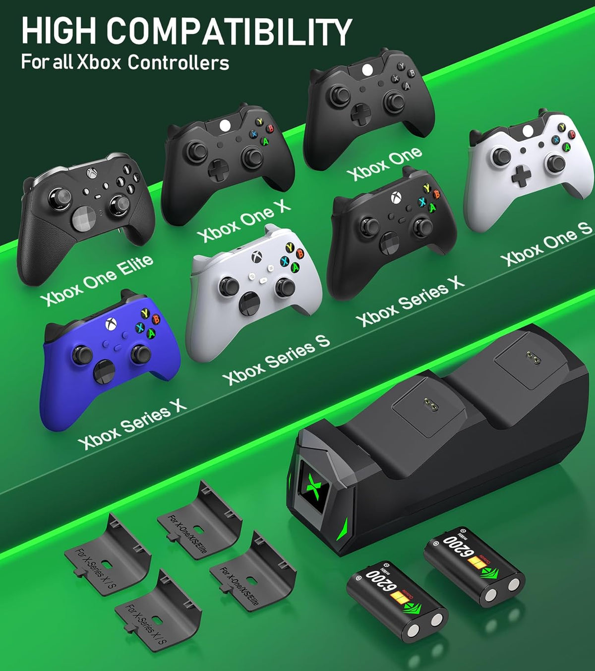 Upgraded Controller Charger Station with 2x5520mWh Rechargeable Bat...