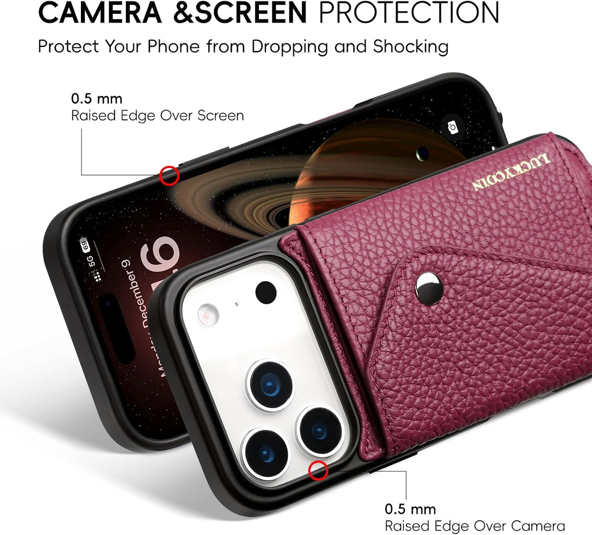 Funda tipo cartera cruzada de piel 100% auténtica para iPhone 18 Pro, a prueba de golpes, con correa cruzada ajustable y soporte para tarjetas, funda tipo cartera para mujer, color rosa
