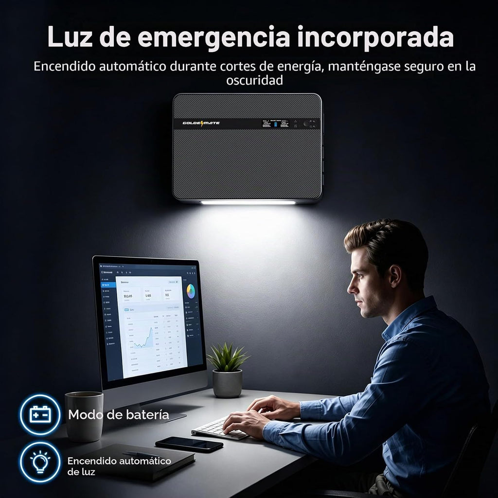 GOLDENMATE 1500VA/1000W Litio UPS Respaldo de batería y protector contra