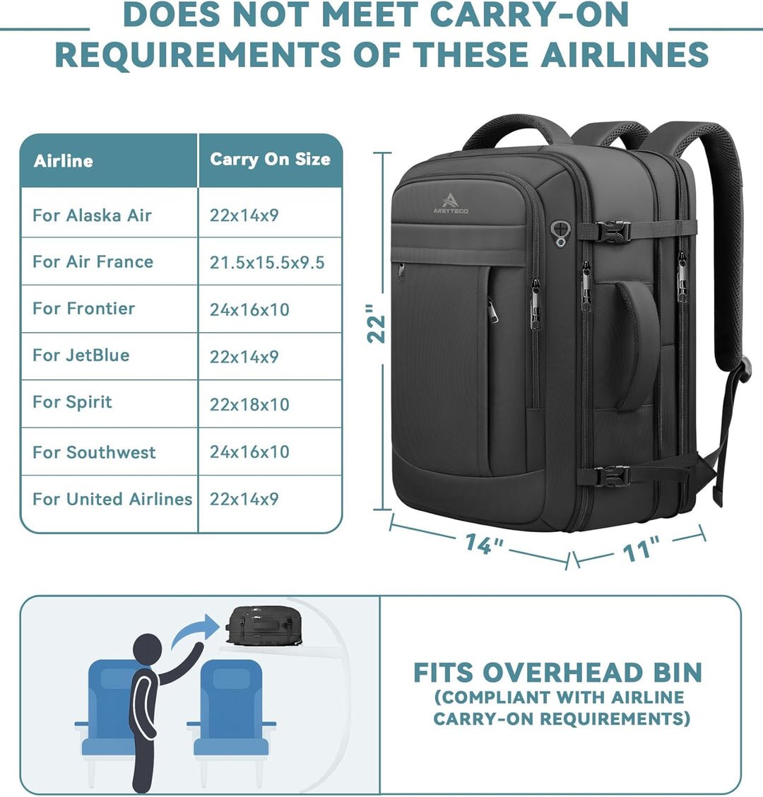 Mochila de viaje extra grande para laptop de 60 litros, mochila de...