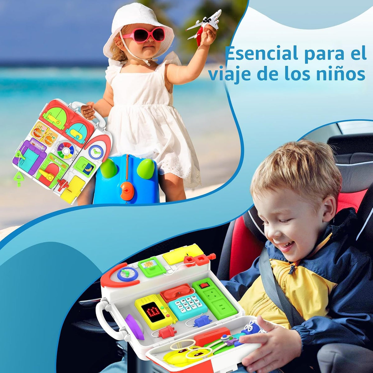 Juguetes para niños pequeños de 1-2 años, tablero ocupado musical Montessori, juguete educativo temprano para niños pequeños de 1-3 años, juguete de desarrollo de habilidades motoras para 12-18 meses