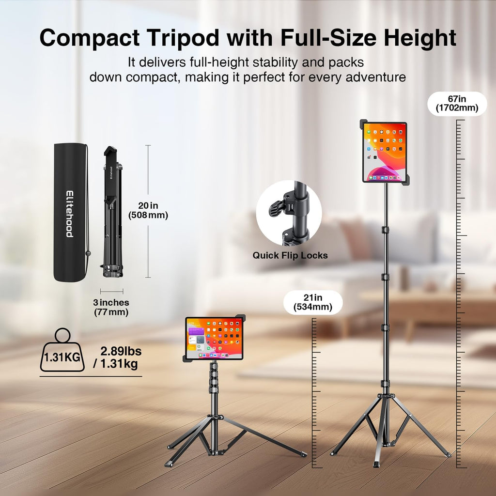elitehood Soporte de trípode de aluminio para iPad, soporte de iPad