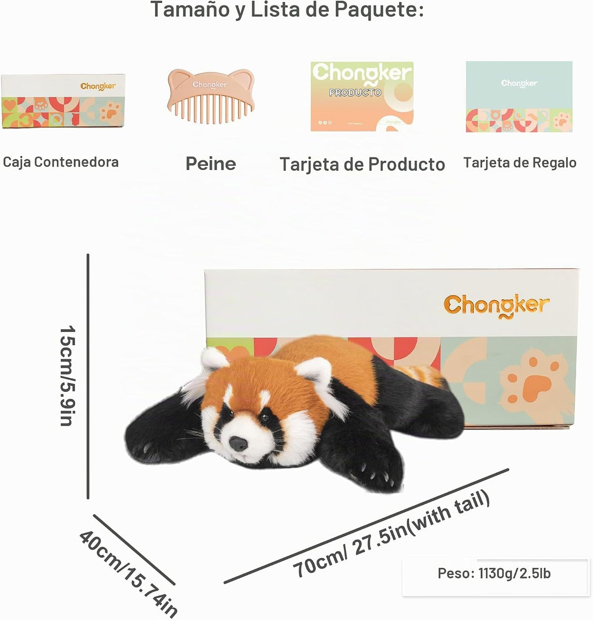 Chongker Lindo juguete de peluche de panda rojo, animales de peluche con peso, colección de animales de peluche de panda rojo, hecho a mano como real, animales de peluche de gran tamaño