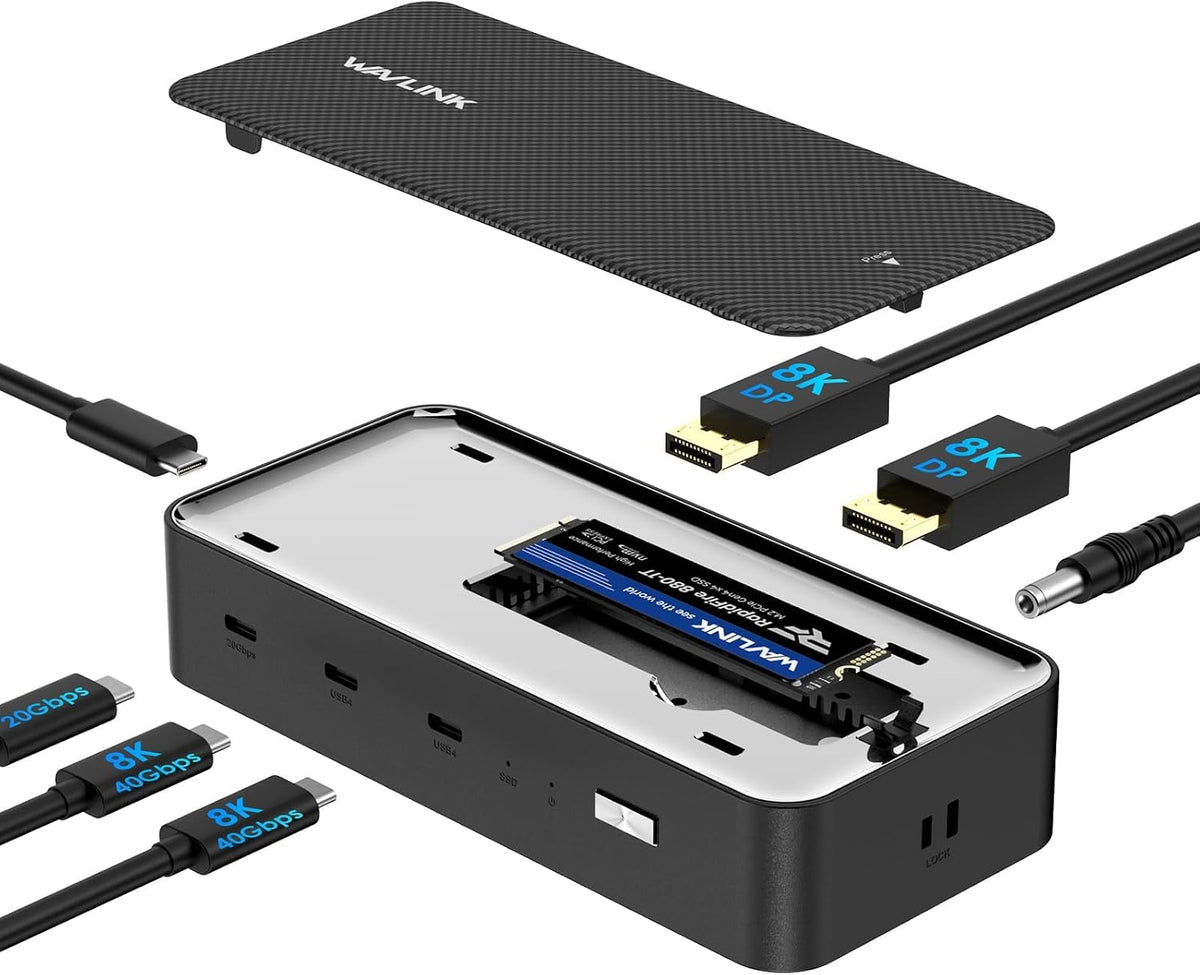WAVLINK Estación de acoplamiento USB4, estación de acoplamiento con carcasa