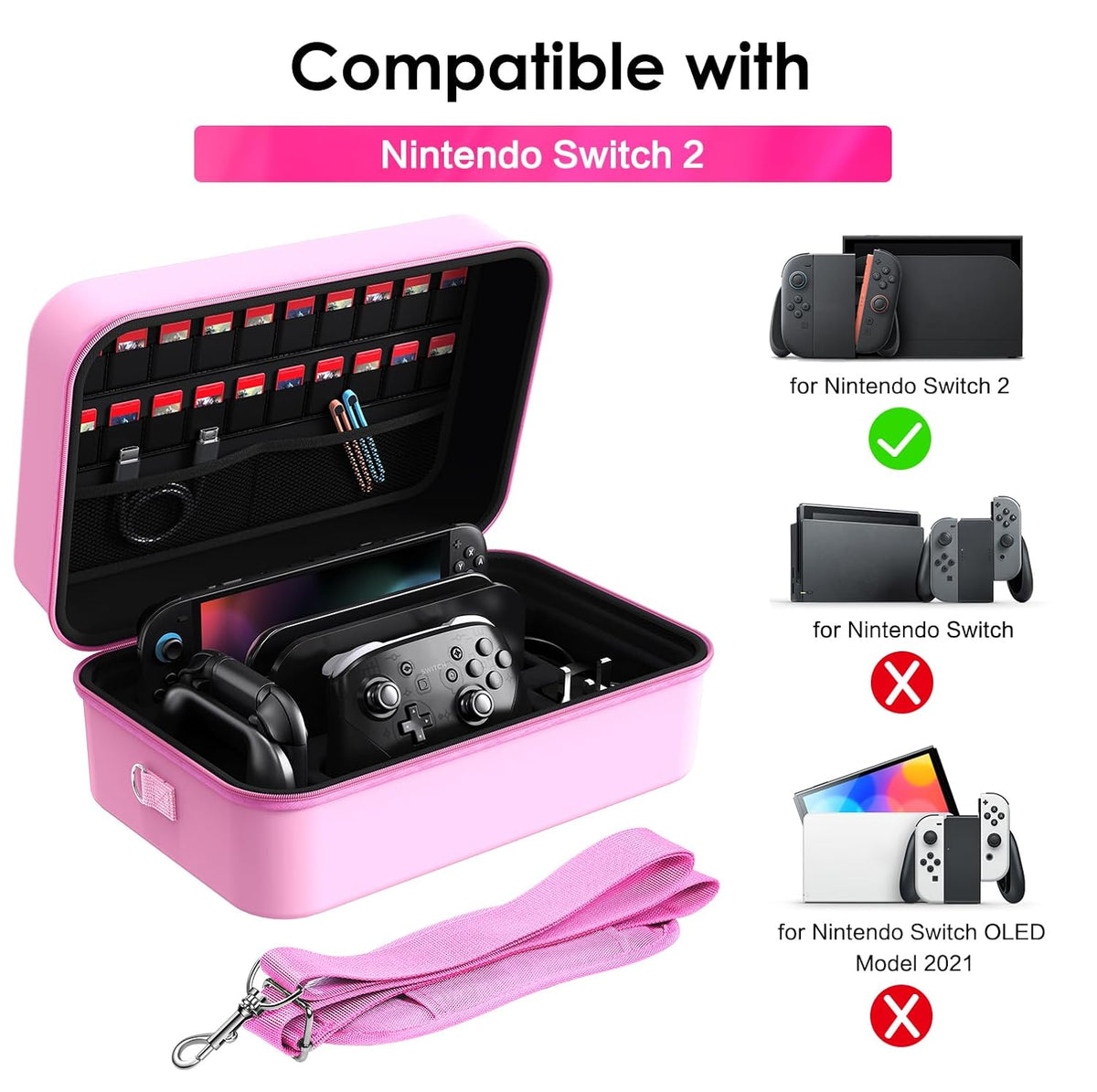 ivoler Estuche de Transporte y Almacenamiento para Nintendo Switch 2 2025 Todo en Uno Rosa