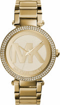 Michael Kors Parker - Reloj de acero inoxidable con cristal pavé para mujer, con correa de acero, cuero o silicona
