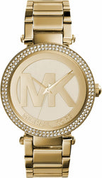 Michael Kors Parker - Reloj de acero inoxidable con cristal pavé para mujer, con correa de acero, cuero o silicona