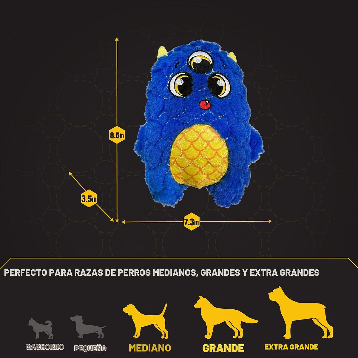 Bite Force - Juguete duradero y fuerte para perros, monstruo Frank Furocious azul con chirriador, costuras reforzadas con Kevlar para masticadores agresivos.