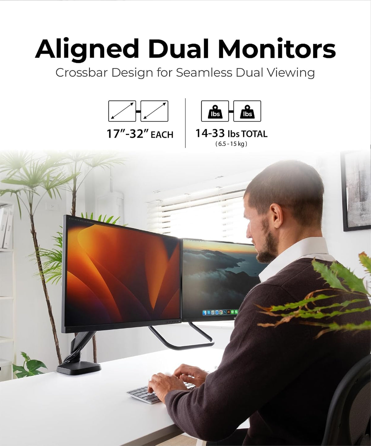 Soporte de escritorio con brazo de monitor doble para dos