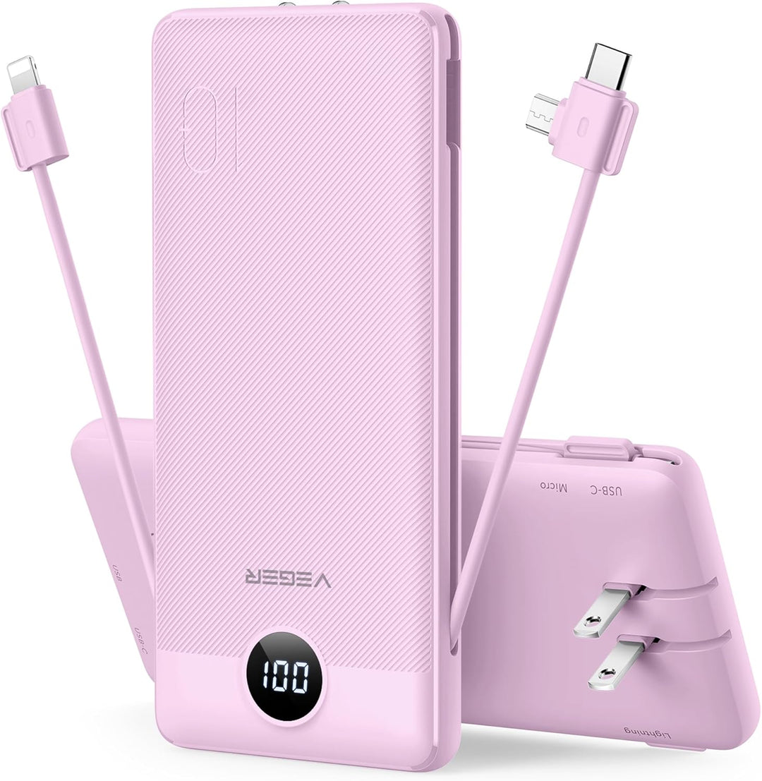 VEGER - Cargador portátil de iPhone, cables integrados de carga ráp...