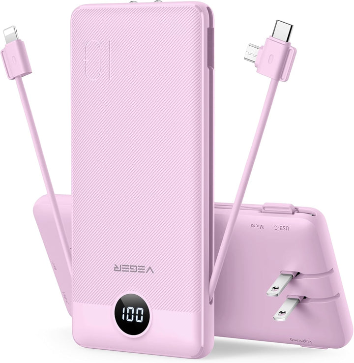 VEGER - Cargador portátil de iPhone, cables integrados de carga ráp...