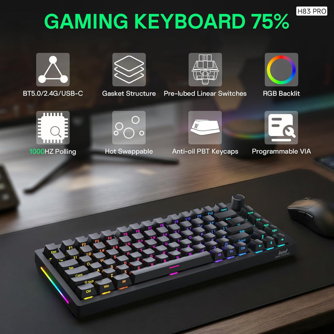 HINATSUSIKE H83 Pro 75 Percent Wireless Mechanical Keyboard for Gam...