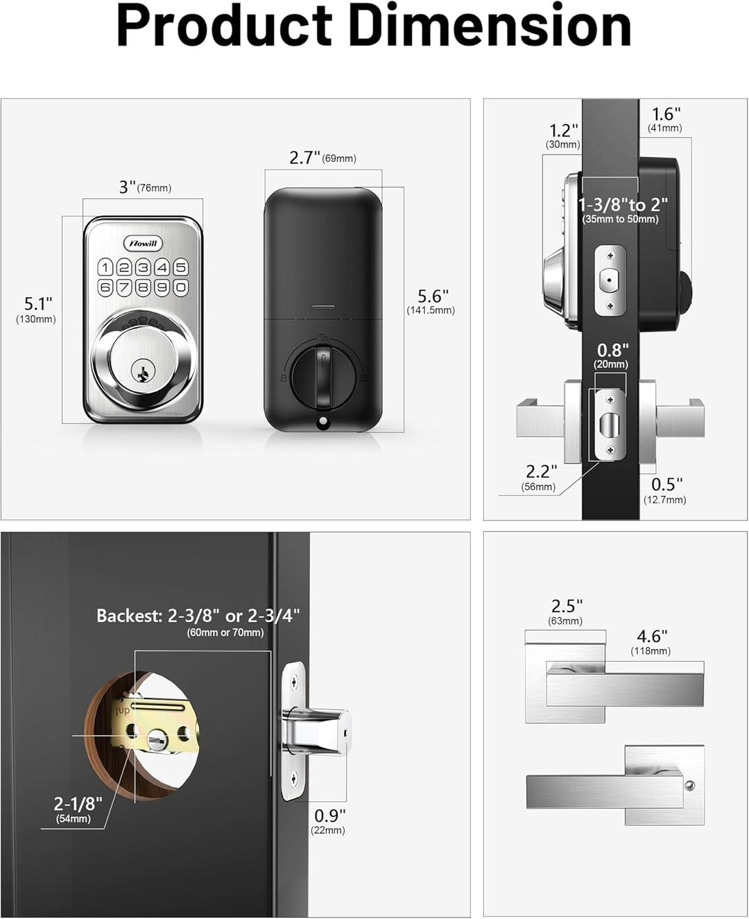 Zowill - Juego de cerradura electrónica de puerta de entrada delant...