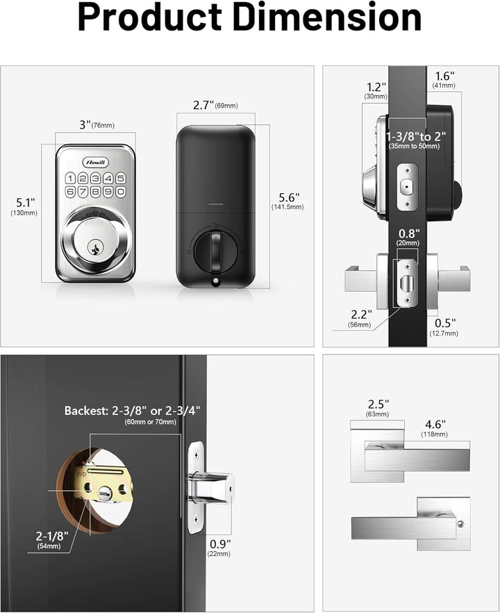 Zowill - Juego de cerradura electrónica de puerta de entrada delant...