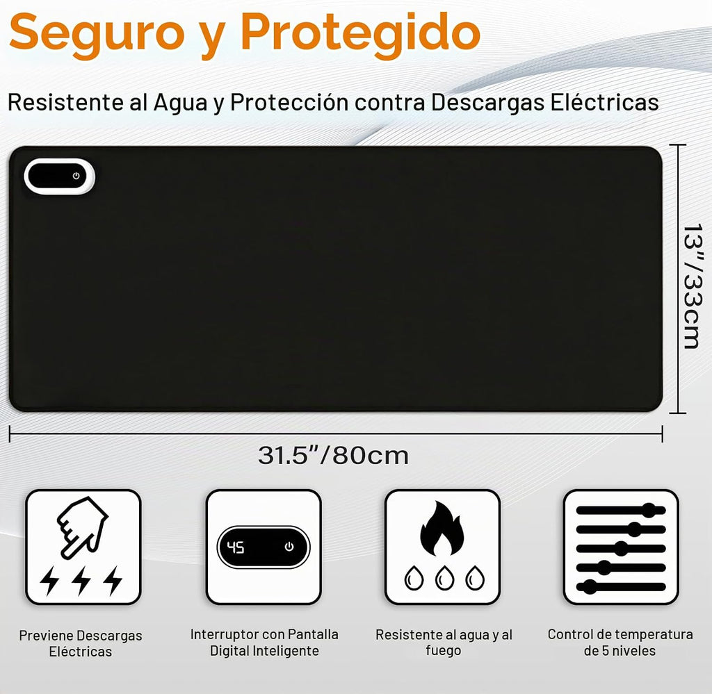 Alfombrilla de Escritorio Calefactable, 31.5 x 13 pulg. Alfombrilla Calefactable para Mouse y Escritorio, negro
