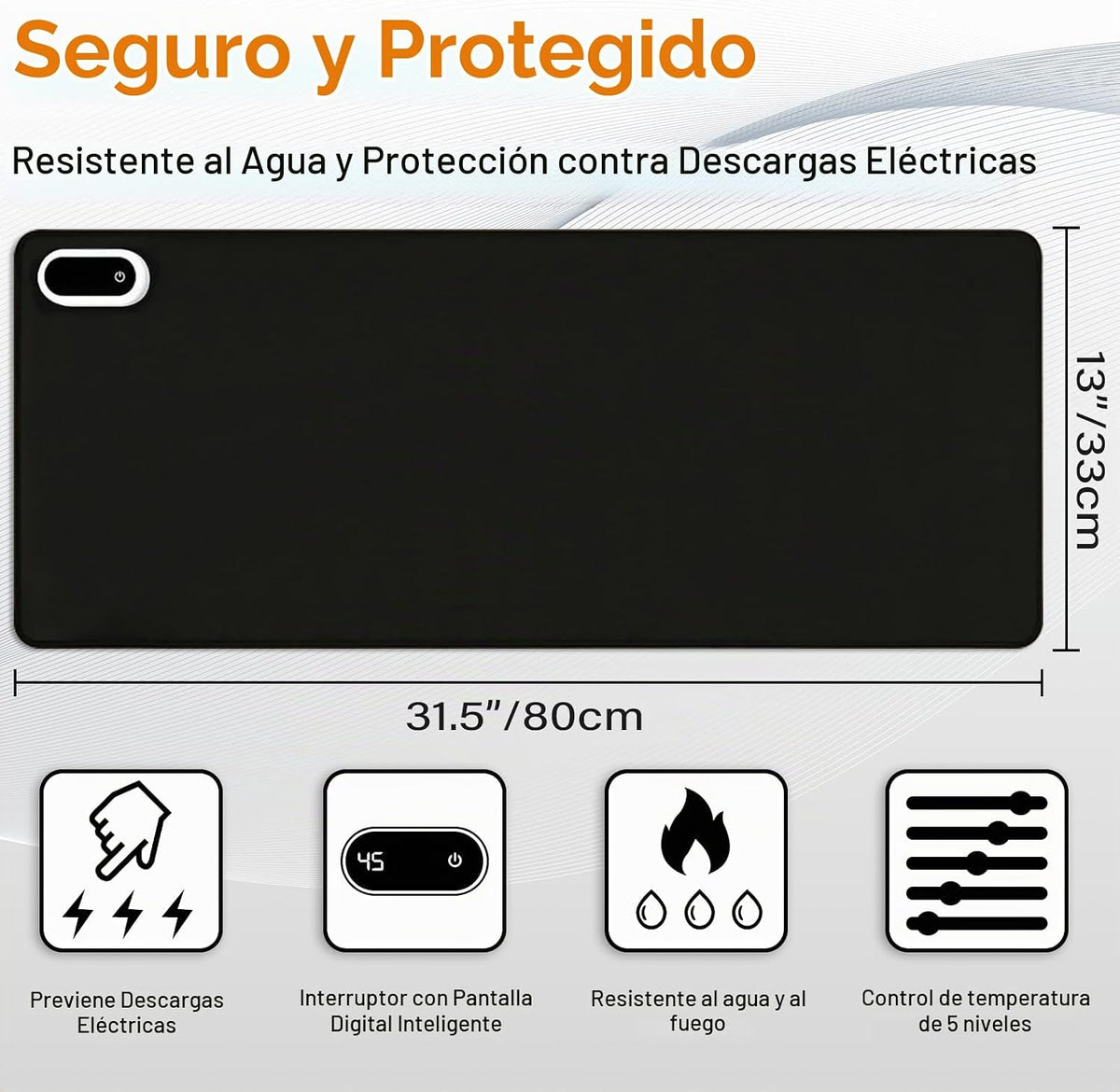Alfombrilla de Escritorio Calefactable, 31.5 x 13 pulg. Alfombrilla Calefactable para Mouse y Escritorio, negro