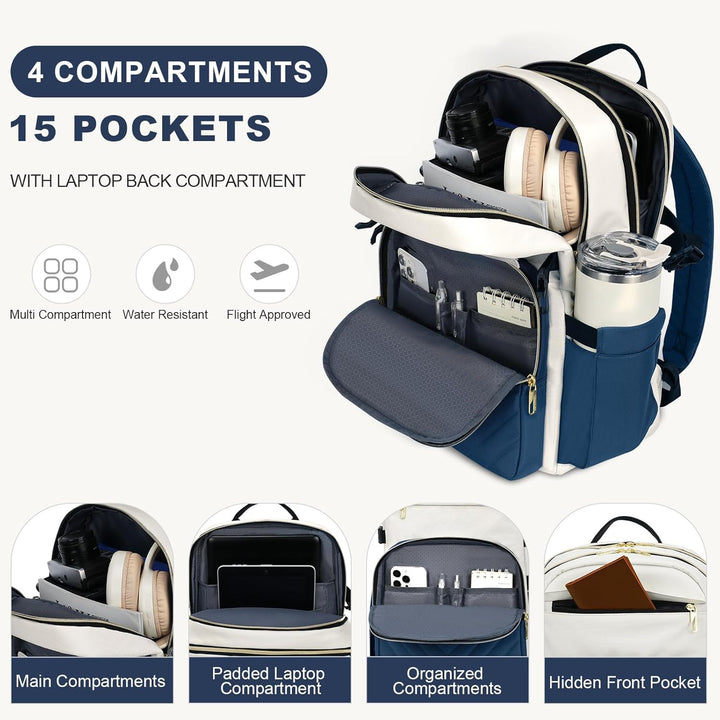 VANKEAN Mochila para laptop para mujer con bolsillo para vaso de gr...