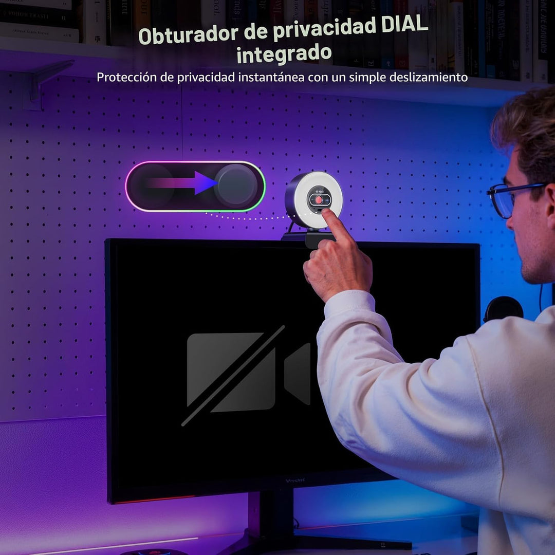 EMEET Cámara web S600L 4K para transmisión con luz de anillo, 4 mod...