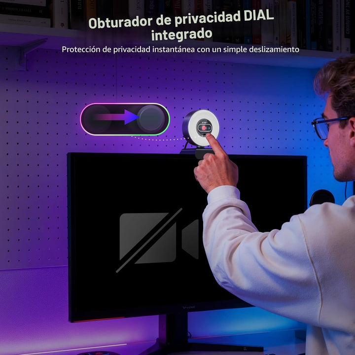 EMEET Cámara web S600L 4K para transmisión con luz de anillo, 4 mod...