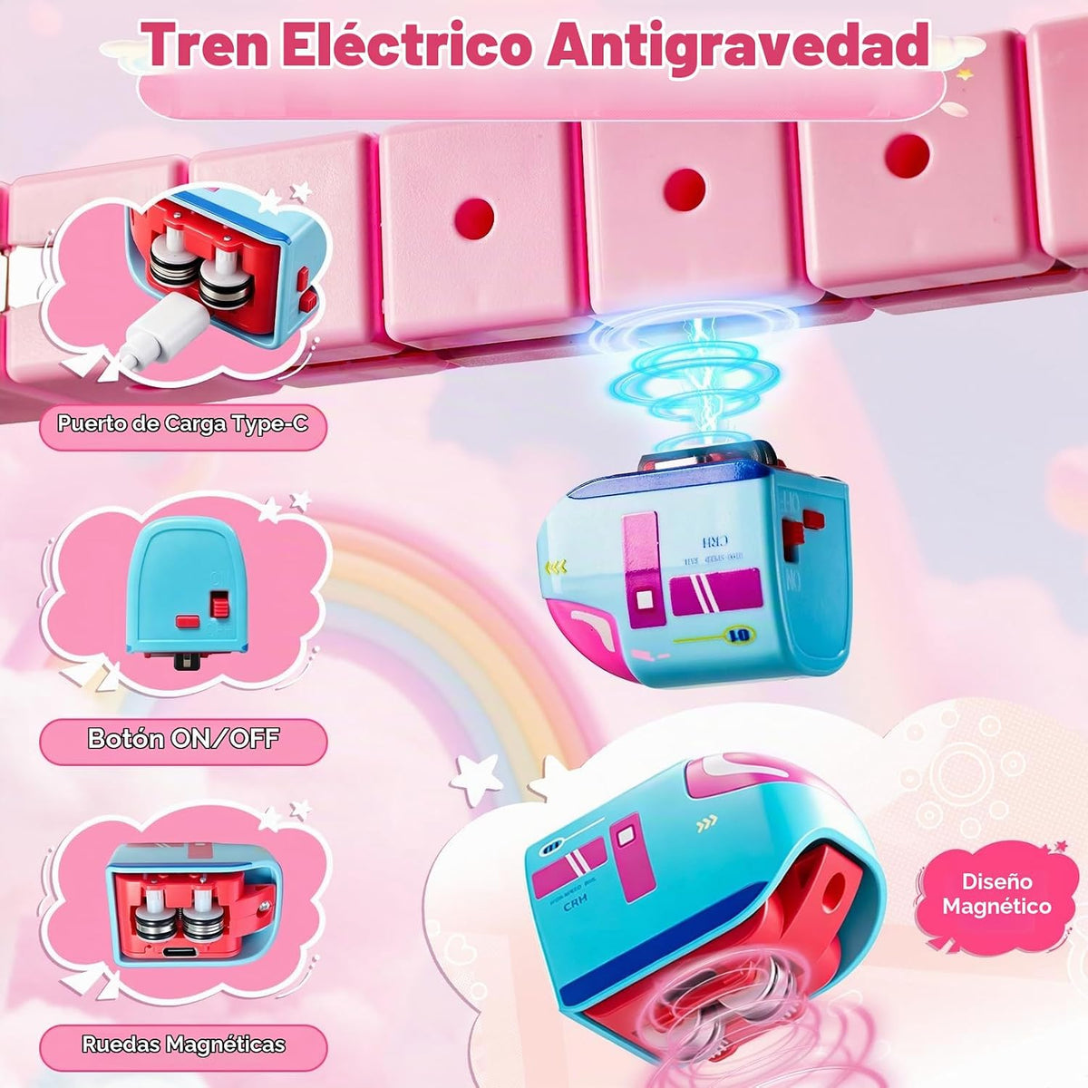 Juego de tren eléctrico rosa para niñas, 170 piezas magnética con diseño en forma de corazón, pista de carreras 3D antigravedad para bricolaje, juguete educativo STEM regalo para niños de 4 a 12