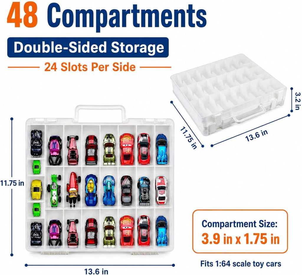 Organizador de Juguetes de Almacenamiento Compatible con Hot Wheels Car, Contenedor para Coches Matchbox, Mini Juguete, Muñecas Pequeñas, Caja de Transporte de Doble Cara para Hotwheels - 48