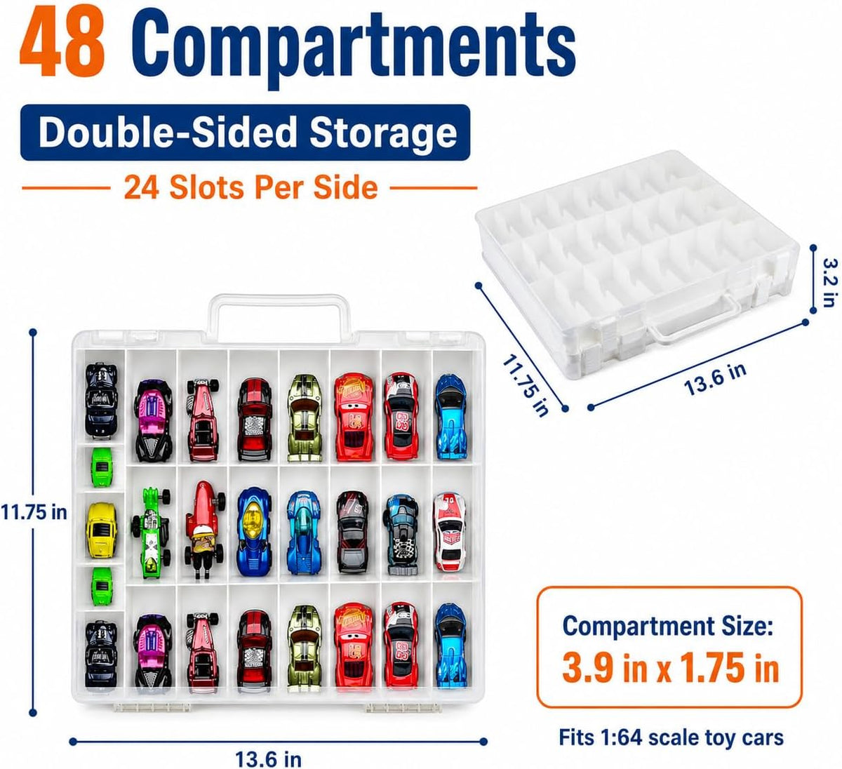 Organizador de Juguetes de Almacenamiento Compatible con Hot Wheels Car, Contenedor para Coches Matchbox, Mini Juguete, Muñecas Pequeñas, Caja de Transporte de Doble Cara para Hotwheels - 48
